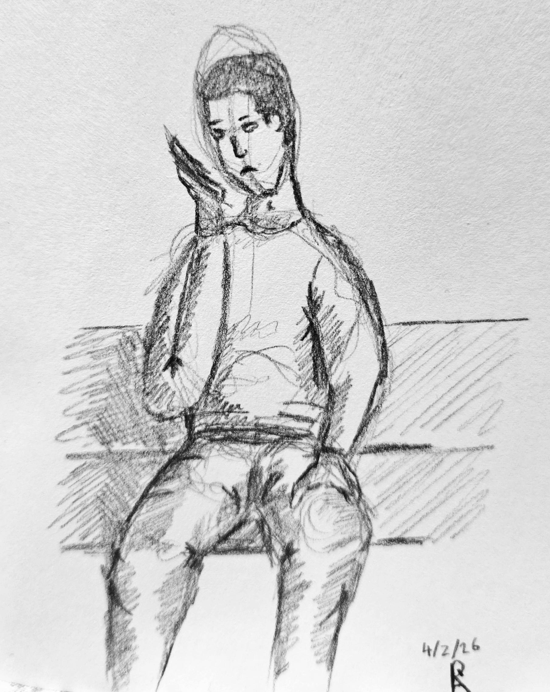 Man and phone, Pencil