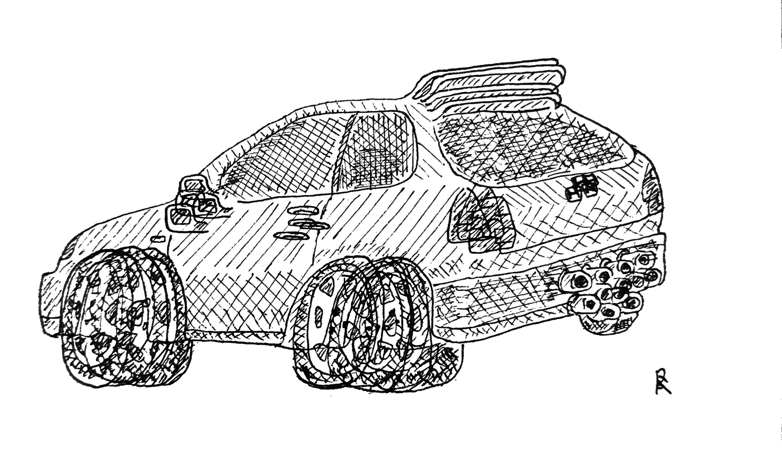 Glitch car (Initial sketch), Pen